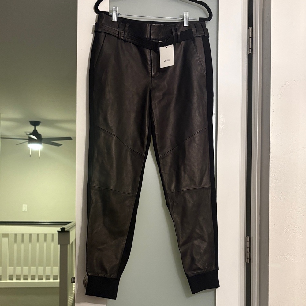 Vince Leather Pants women’s size 4 NEW Leather front pants mixed media trouser